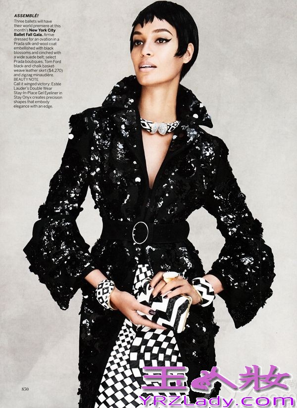 波多黎各短发美女琼·斯莫斯（Joan Smalls）《Vogue》美国版2013年9月刊时尚写真图片，由摄影师Patrick Demarchelier执镜，化妆师Camilla Nickerson造型。封面上，琼·斯莫斯给大家完美呈现了各种时尚奢华大衣，告诉大家这个秋天，外衣才是真正的服装主角。