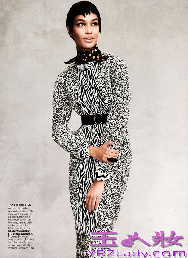 波多黎各短发美女琼·斯莫斯（Joan Smalls）《Vogue》美国版2013年9月刊时尚写真图片，由摄影师Patrick Demarchelier执镜，化妆师Camilla Nickerson造型。封面上，琼·斯莫斯给大家完美呈现了各种时尚奢华大衣，告诉大家这个秋天，外衣才是真正的服装主角。