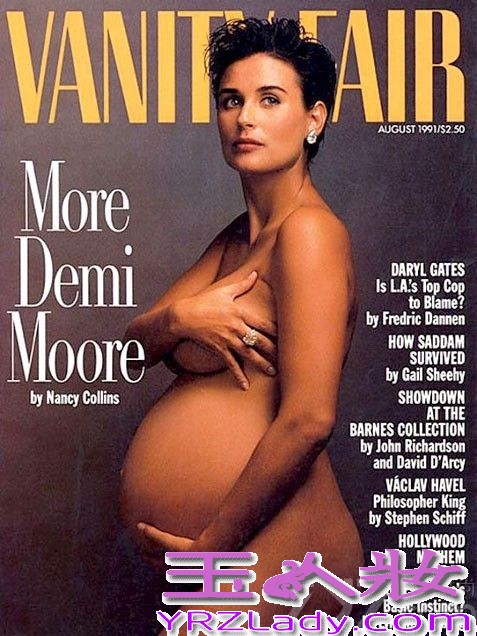 美女明星上杂志封面很常见，如今明星妈妈大腹便便上杂志也不少见。从流行歌手杰西卡·辛普森（Jessica Simpson）到超模辛迪·克劳馥（Cindy Crawford）再到演员米拉·乔沃维奇（Milla Jovovich），这些明星妈妈虽然大肚全裸上各大杂志封面，但展现的不是情色，而是女性的唯美！
