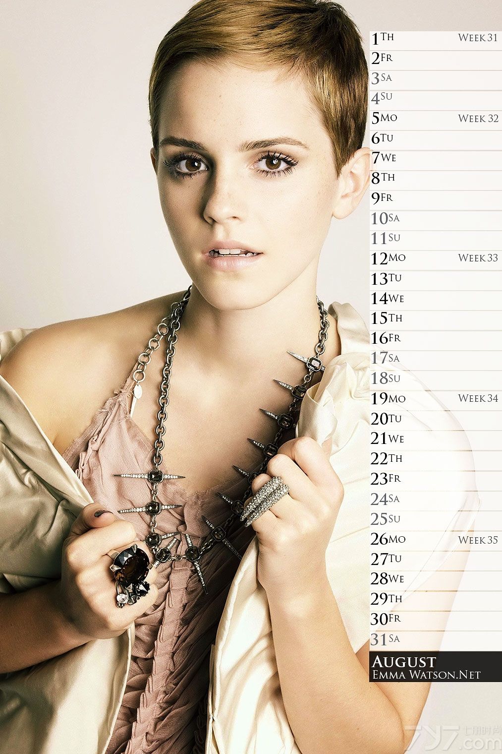 <p>如今的玛&middot;沃特森emma watson已不是《哈利波特》中那个甜美小女孩了，现在的她神情端庄，红唇艳妆，发型一丝不苟，衣着时尚高贵，宛然已经是个妩媚动人小女人，亦是时尚大牌的新宠儿，且2011年12月还被评为全球最美脸蛋第一名。</p>