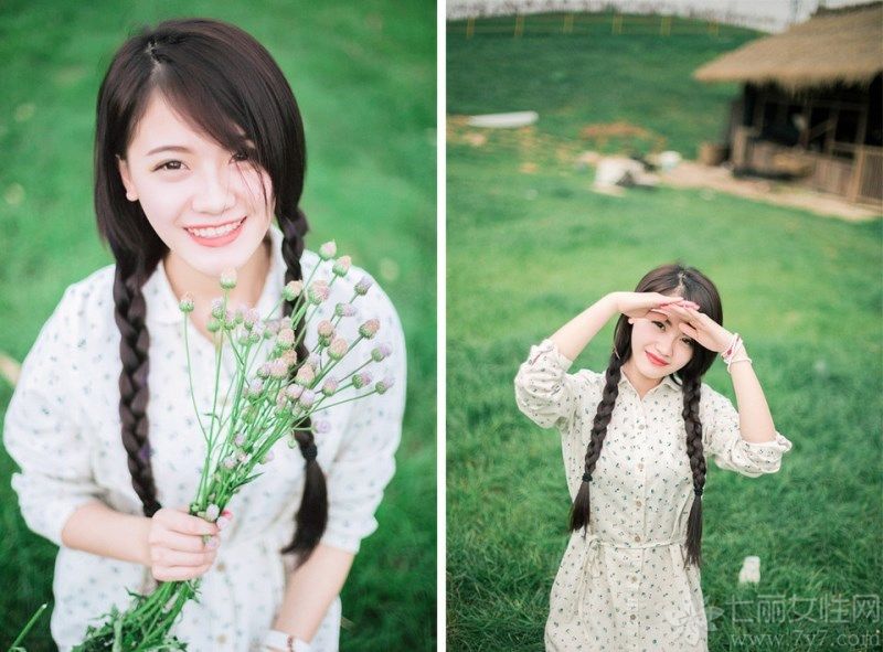 浪漫的春季，去春外郊游是一件令人开心的事情，下面就为大家分享一组超清纯美女户外写真生活照，甜美可爱的长相，精致的妆容配上俏皮双马尾，青春活力十足，碎花的衬衫长款连衣裙也显得格外的清新美丽。