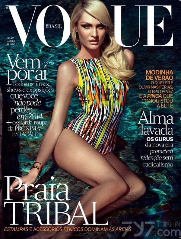 《VOGUE》巴西版2014年1月刊封面大片，由维密天使坎蒂丝·斯瓦内普尔演绎南非的美丽，两个版本封面，一个性感，一个热辣。黑白封面上，坎蒂丝身穿三点式比基尼加上大尺度动作，撩人之姿性感爆棚！彩色封面上，坎蒂丝身穿带有浓厚热带雨淋色彩的彩色比基尼，性感热辣无比，南非的热情展露无遗！
