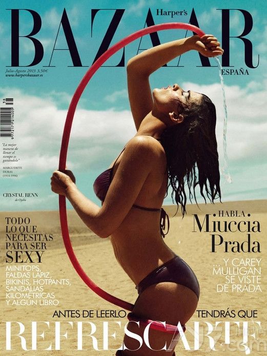 <p>美国超模克莉丝朵&middot;雷恩(Crystal Renn)日前登上《时尚芭莎》西班牙版8月刊封面，为其拍摄一组性感写真大片，身着比基尼演绎湿身诱惑。</p>