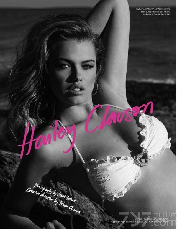 美国超模金发美女哈利·克劳森（Hailey Clauson）身穿性感蕾丝花边比基尼登《Galore》杂志，大秀傲人S曲线，八字奶诱惑撩人！