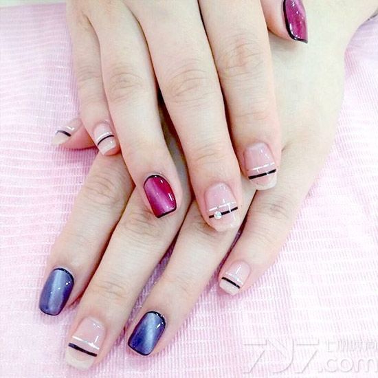 猫眼胶美甲图片,紫色猫眼胶美甲图片,蓝色猫眼胶美甲图片